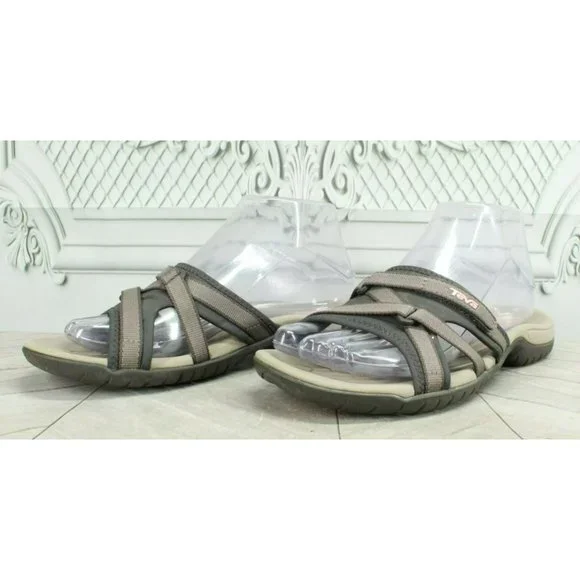 Teva Brown Nylon Slip On Hook & Loop Slide Casual Sandals Size 8 - Picture 2 of 9